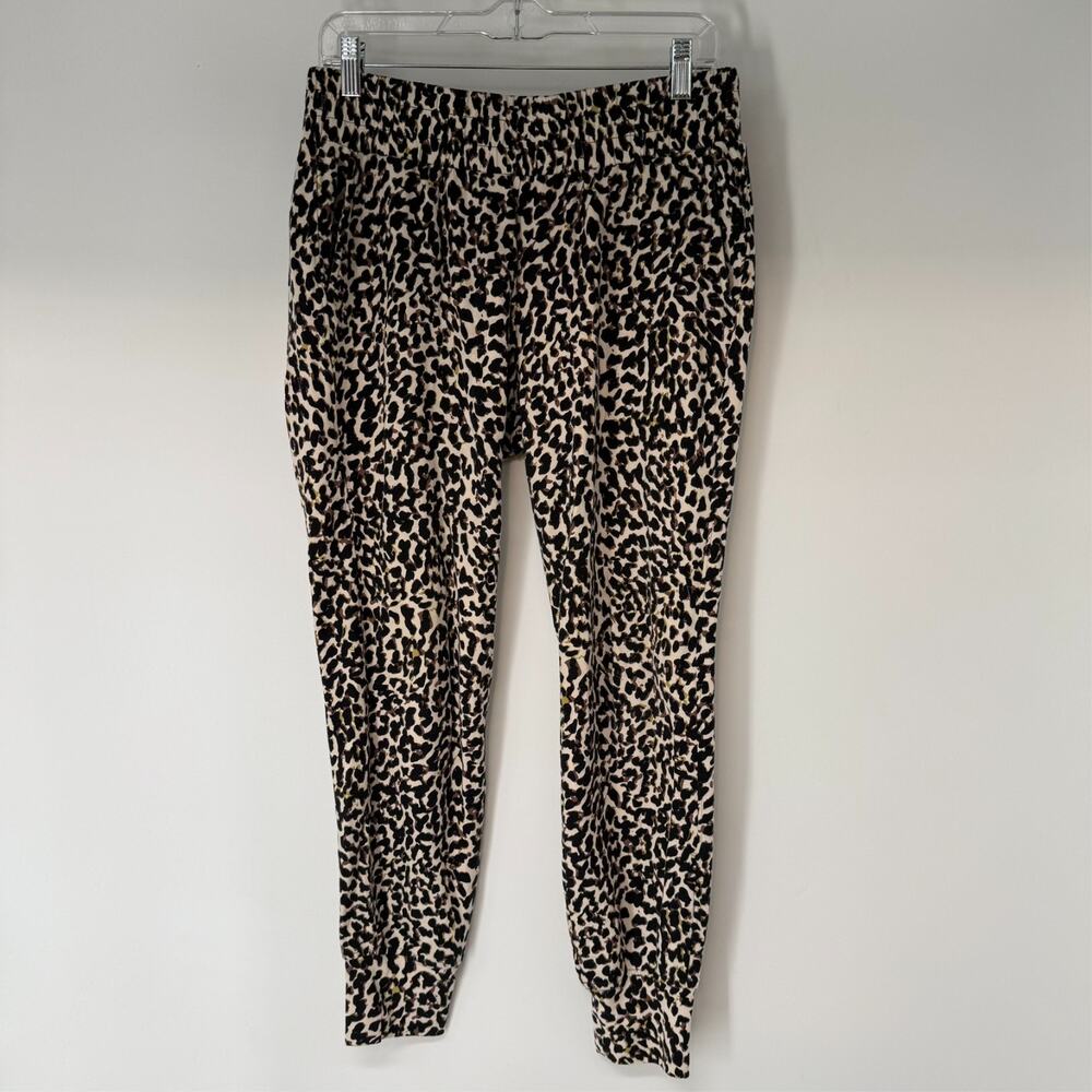 Cabi 5680 Pivot Joggers Womens S Brown Cream Spotted Leopard Pockets Tapered Leg